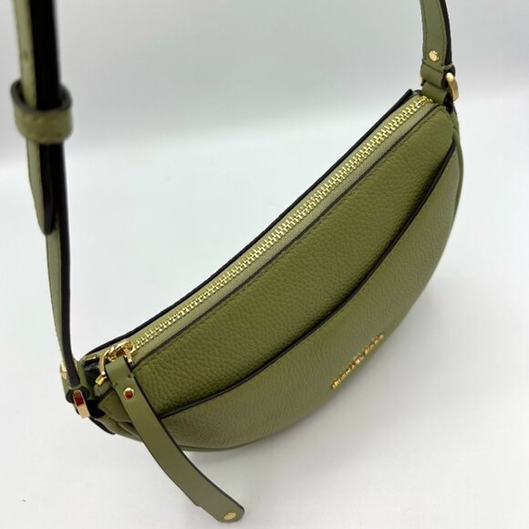 Michael Kors Dover Small Mini Half-Moon Leather Crossbody Bag - Light Sage - Picture 13 of 15